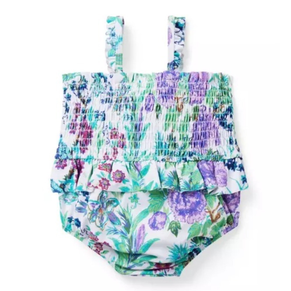Janie and Jack Baby Recycled Floral Smocked‎ Swimsuit  Size 6-12 Month - Picture 3 of 3